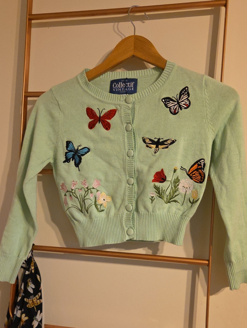 Collectif Mint Butterfly Embroidered Cardigan Sweater